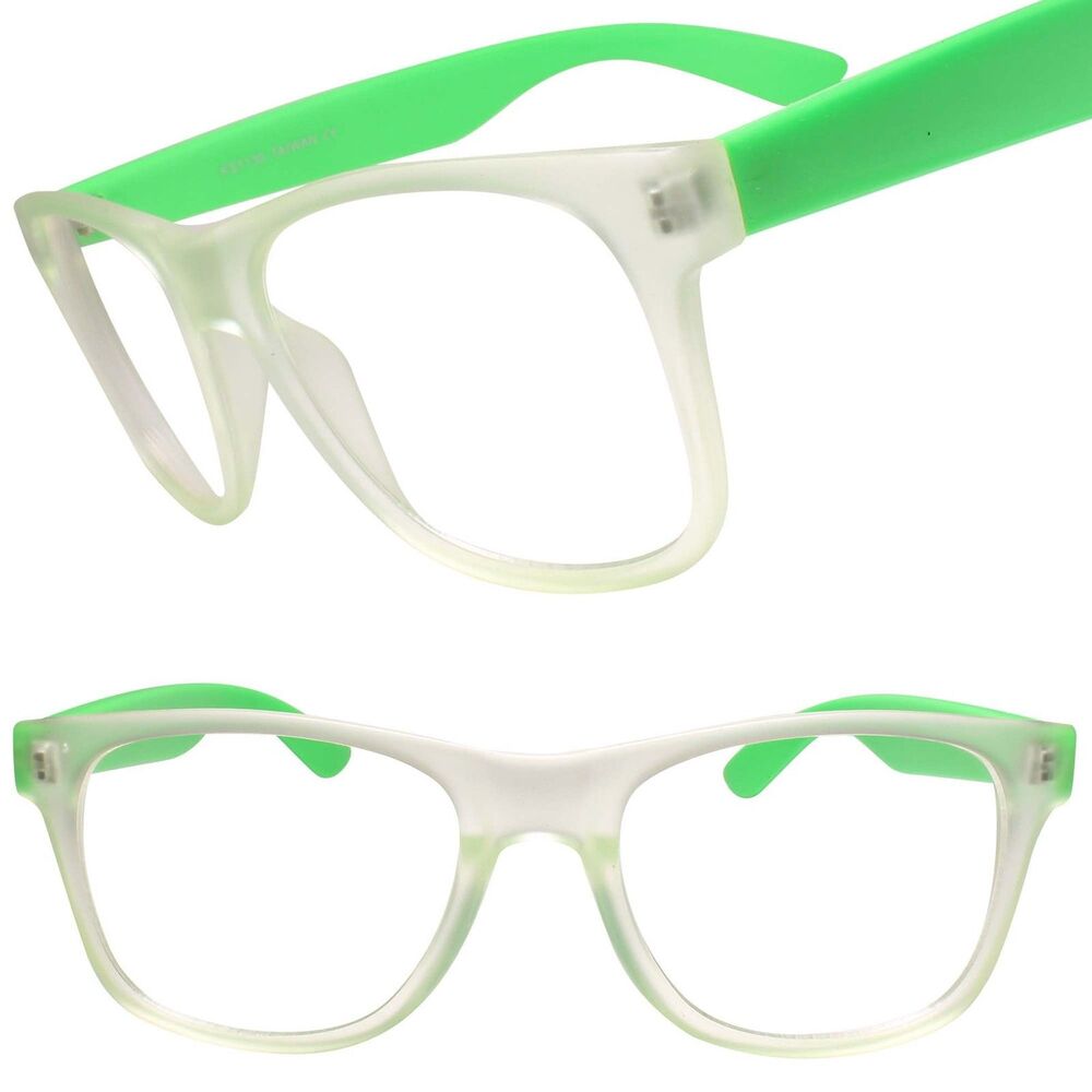 Classy 80s 90s Dapper Clubbing Horn Rimmed Green Temple Clear Lens Glasses